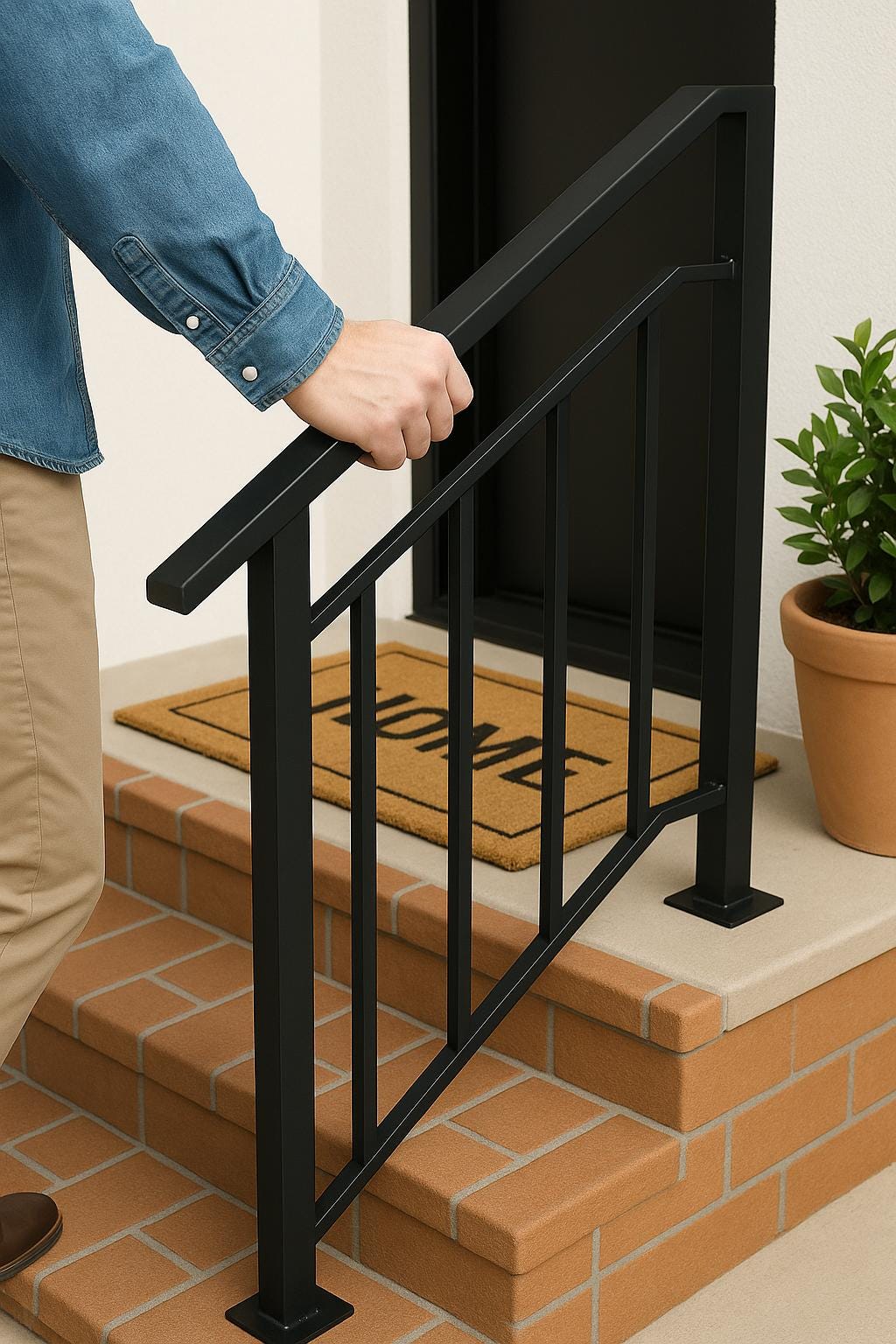 Modern Metal Stair Railing - Welded Steel Handrail, Wall Mounted 3-Step Stairway Rail by the steel fabrication shop, product