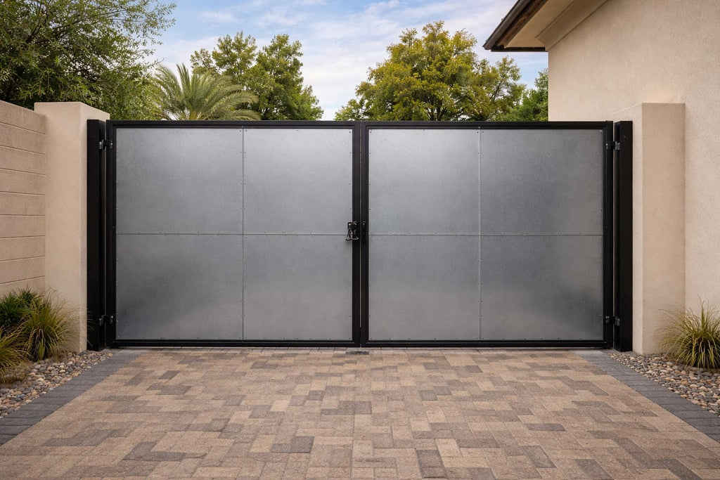 Solstice Grid Steel Driveway Gate by the steel fabrication shop, product image 6