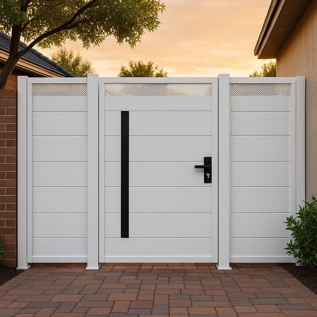Modern Steel Privacy Gate – Perforated Metal Yard Entry by the steel fabrication shop, product image 1