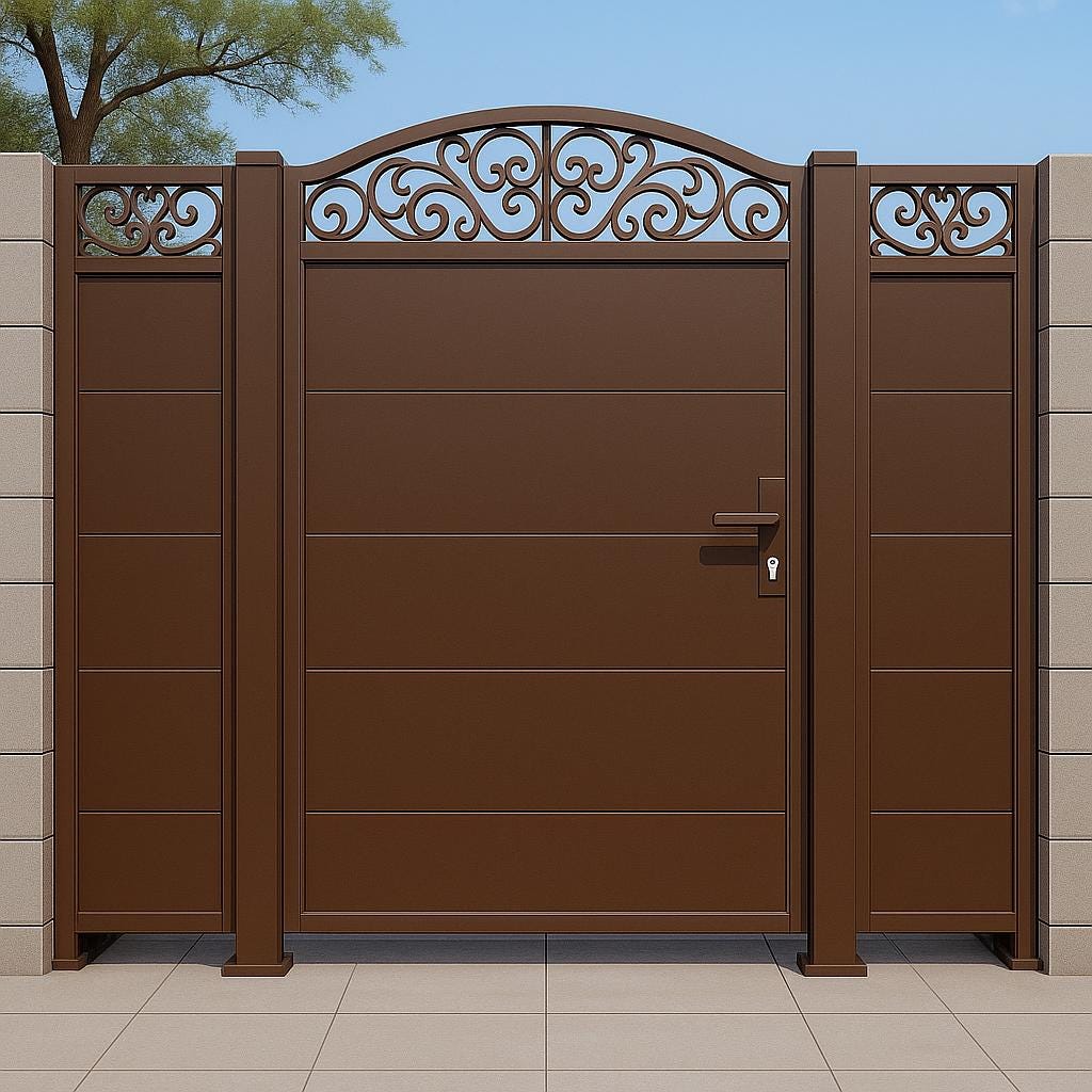 Scroll Top Steel Privacy Gate by Crown Forge Iron, product image 6