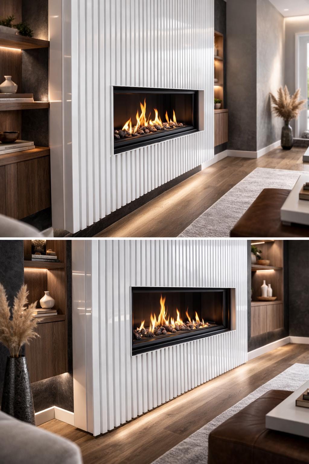 Modern Steel Fireplace Wall – Custom Metal Fireplace Surround, Vertical Slat Feature Wall, Contemporary Steel Fireplace