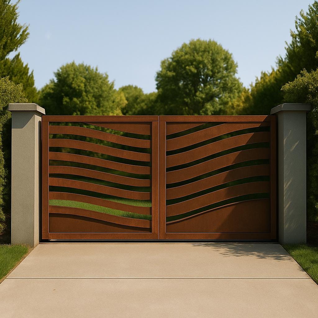 Modern Wave Steel Driveway Gate by the steel fabrication shop, product image 5