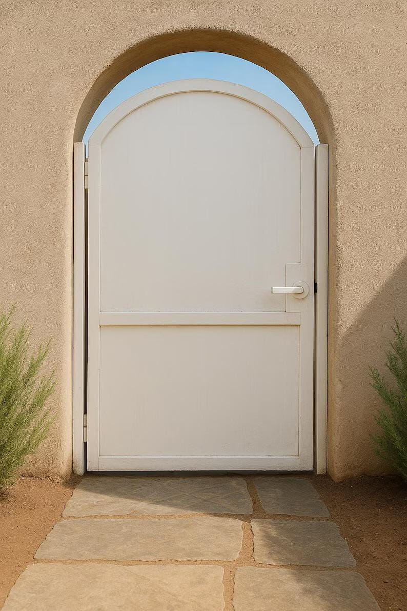 Custom Arched Steel Privacy Gate by the steel fabrication shop, product image 1