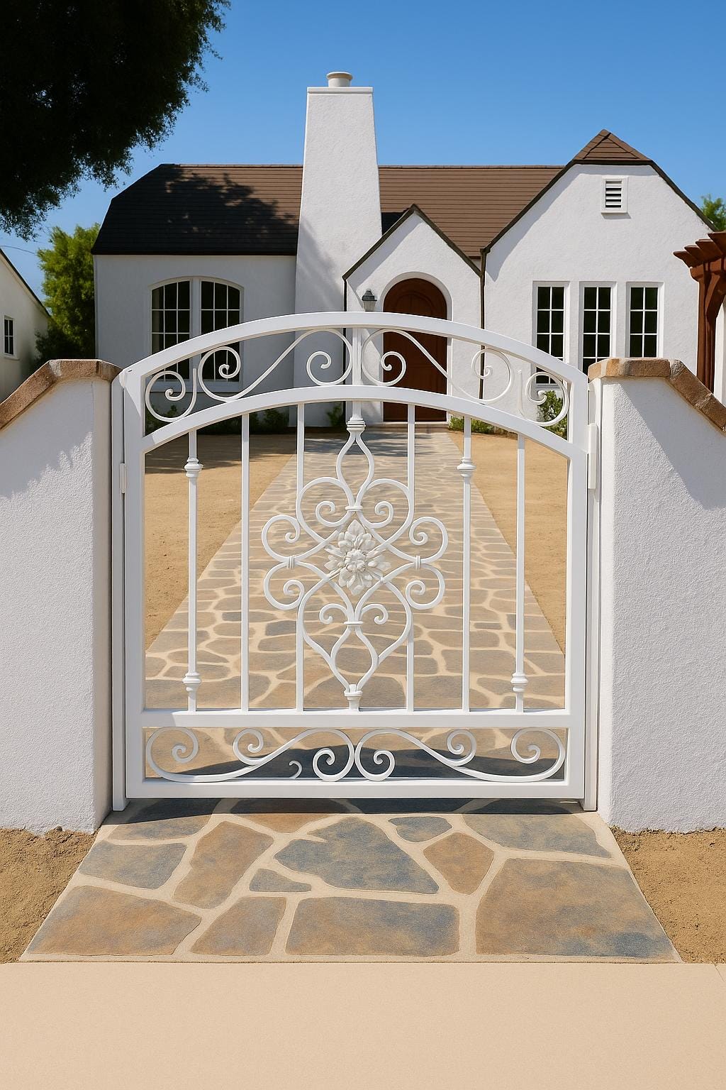 Handcrafted Wrought Iron Garden Gate: Arched Floral Entry, Custom Size by the steel fabrication shop, product image 6