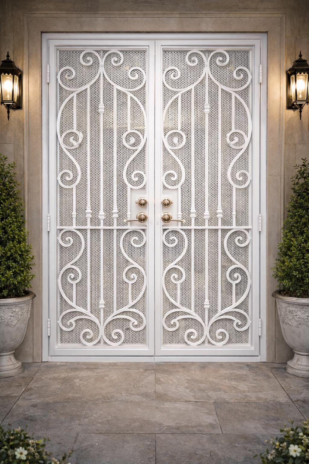 Monaco White Scroll Door – Double Security Door by the steel fabrication shop, product image 4