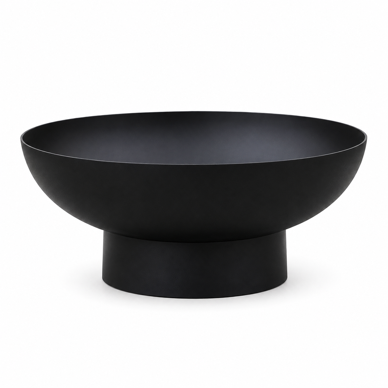 Heavy-duty round black steel fire pit bowl on a clean white background