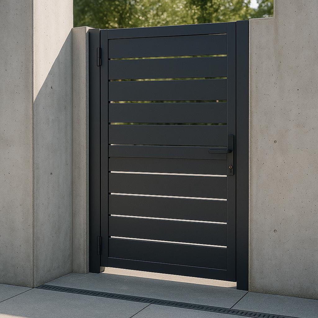 Modern Horizontal Slat Steel Gate by the steel fabrication shop, product image 4