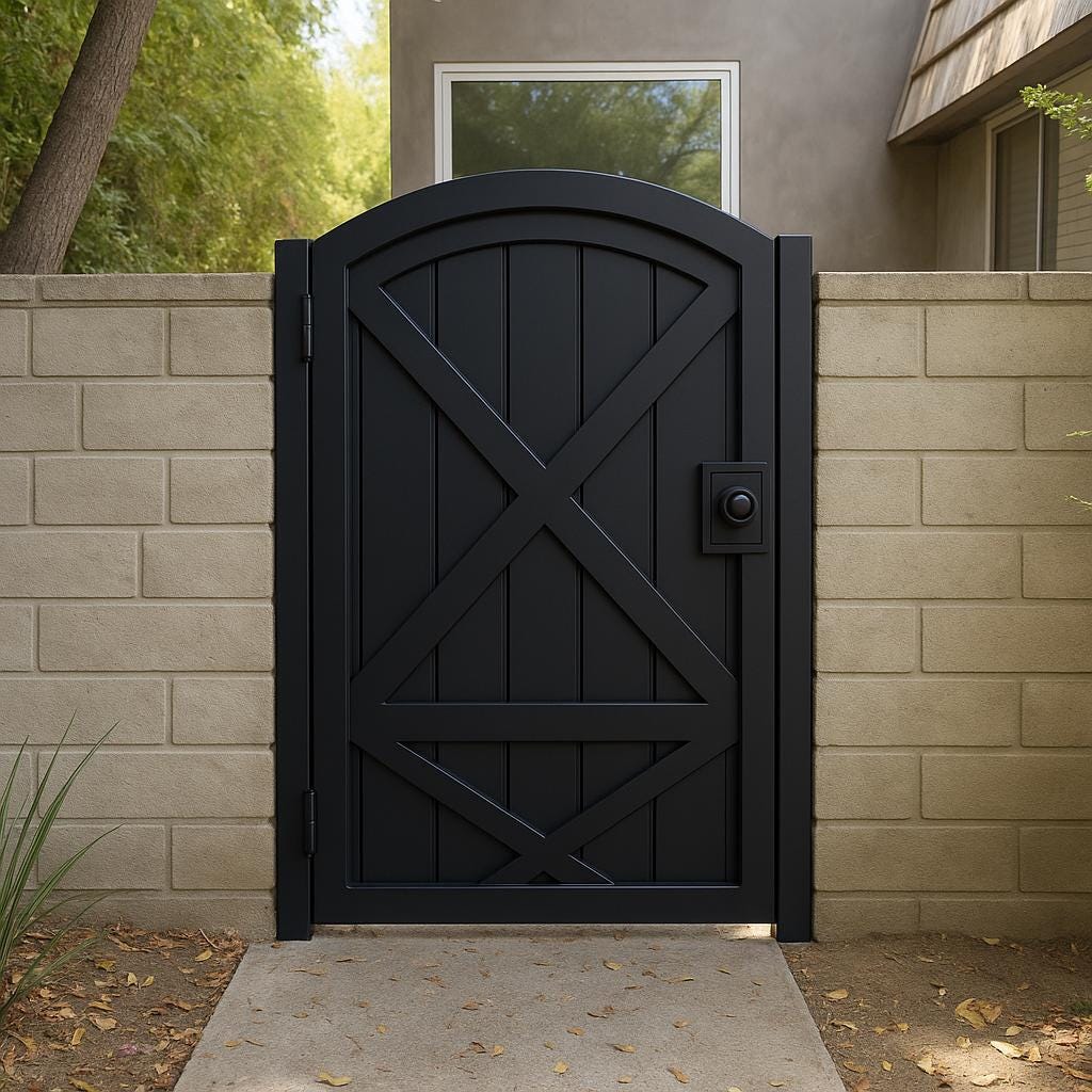 Arched Steel Garden Gate – Modern Privacy Yard Gate by the steel fabrication shop, product image 1