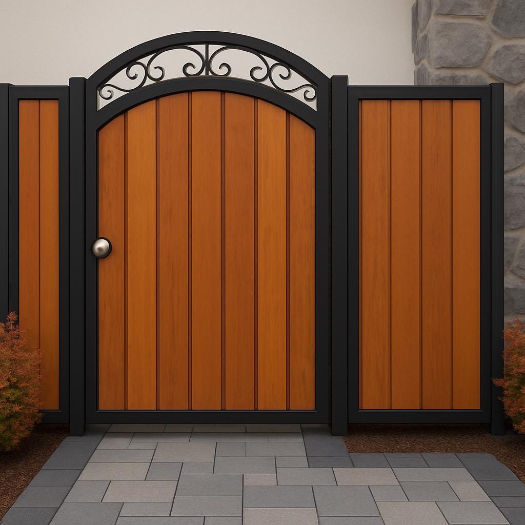 Modern Arched Steel & Wood Garden Gate by the steel fabrication shop, product image 1