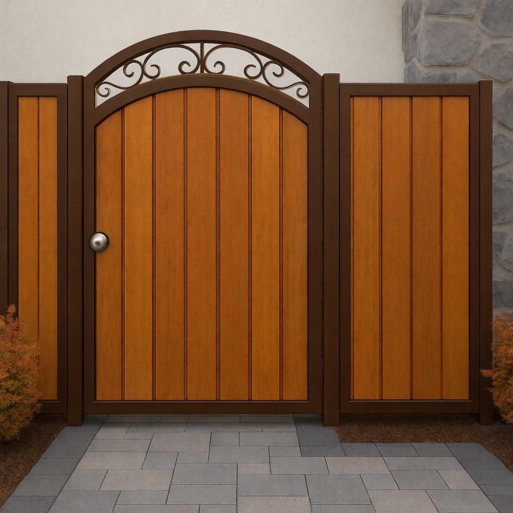Modern Arched Steel & Wood Garden Gate by the steel fabrication shop, product image 2