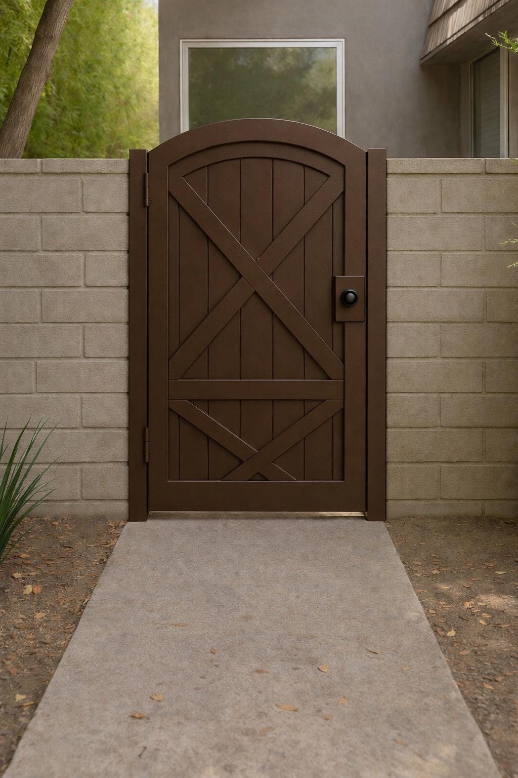 Arched Steel Garden Gate – Modern Privacy Yard Gate by the steel fabrication shop, product image 5
