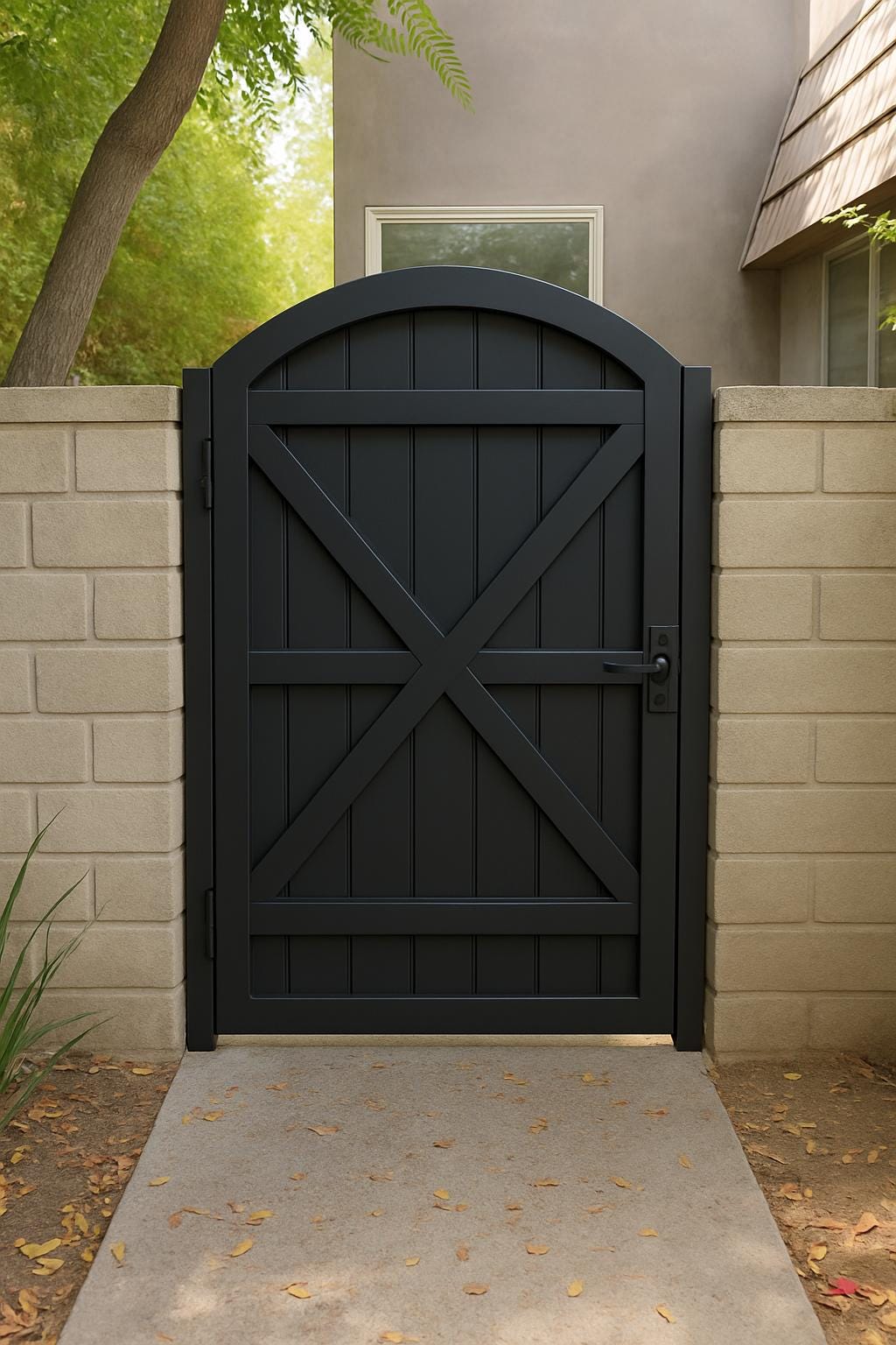 Arched Steel Garden Gate – Modern Privacy Yard Gate by the steel fabrication shop, product image 2