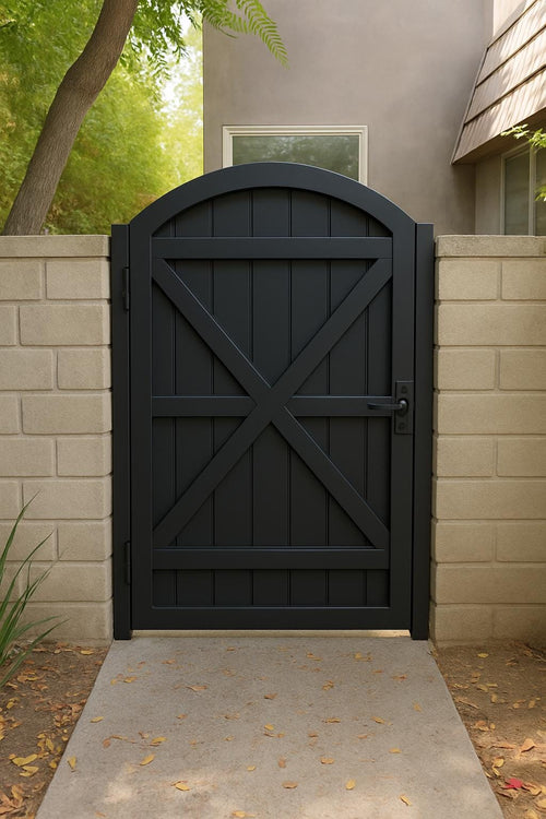 Arched Steel Garden Gate – Modern Privacy Yard Gate by the steel fabrication shop, product image 2