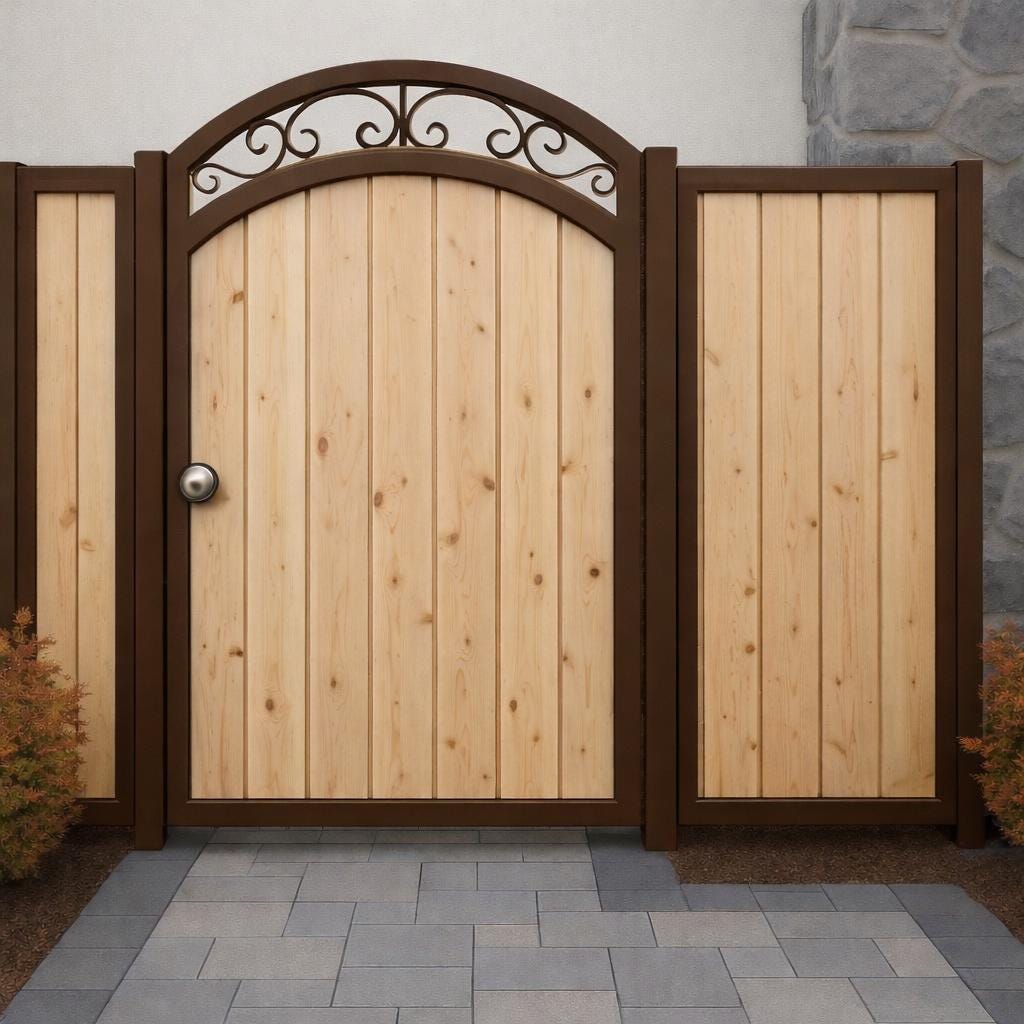 Modern Arched Steel & Wood Garden Gate by the steel fabrication shop, product image 3