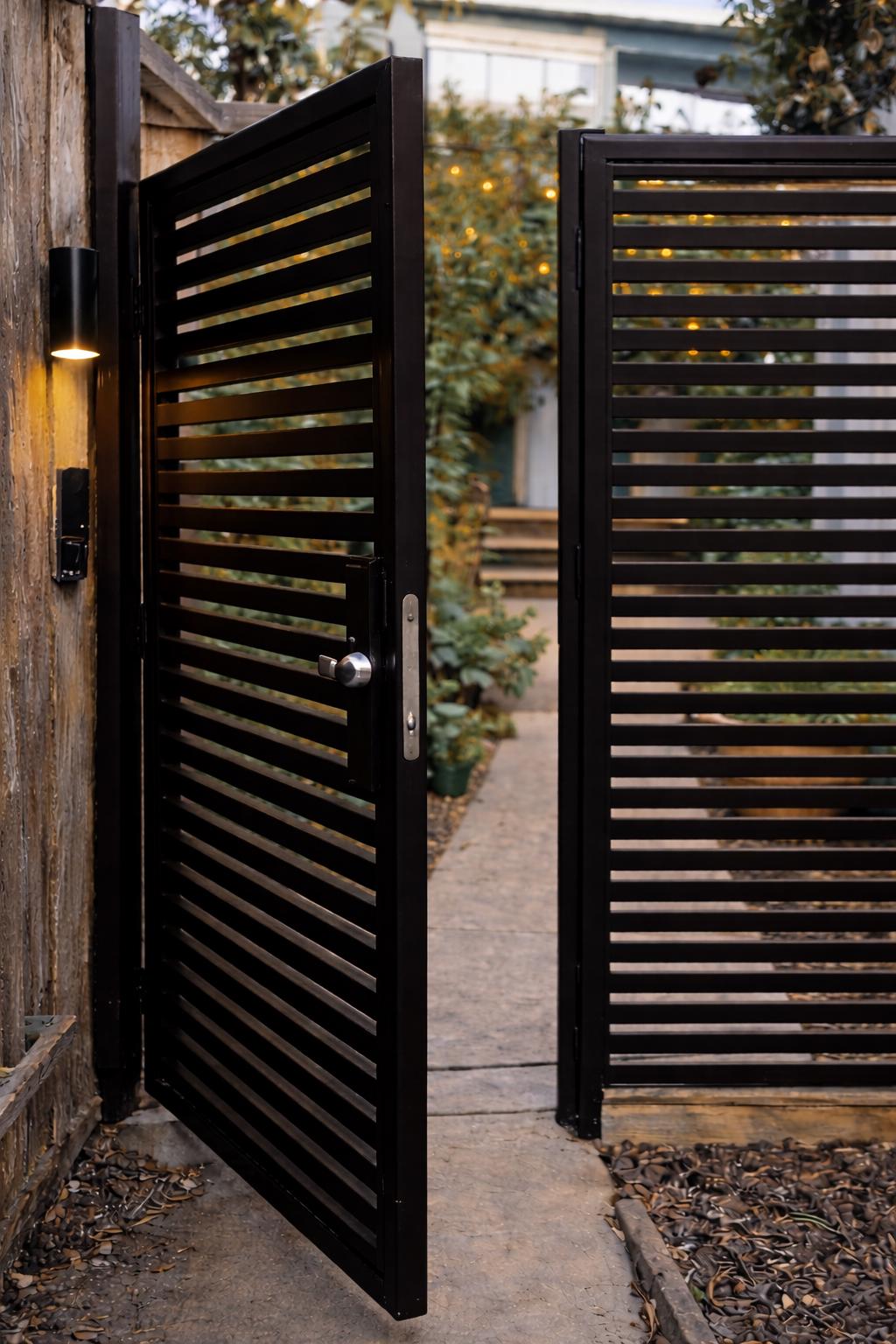 Modern Black Steel Slat Gate, Contemporary Privacy Door by the steel fabrication shop, product image 1
