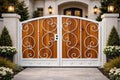 Raventa Wrought Iron and Wood Pedestrian Gate - Custom Steel Walkway Entry Door by the steel fabrication shop, product image