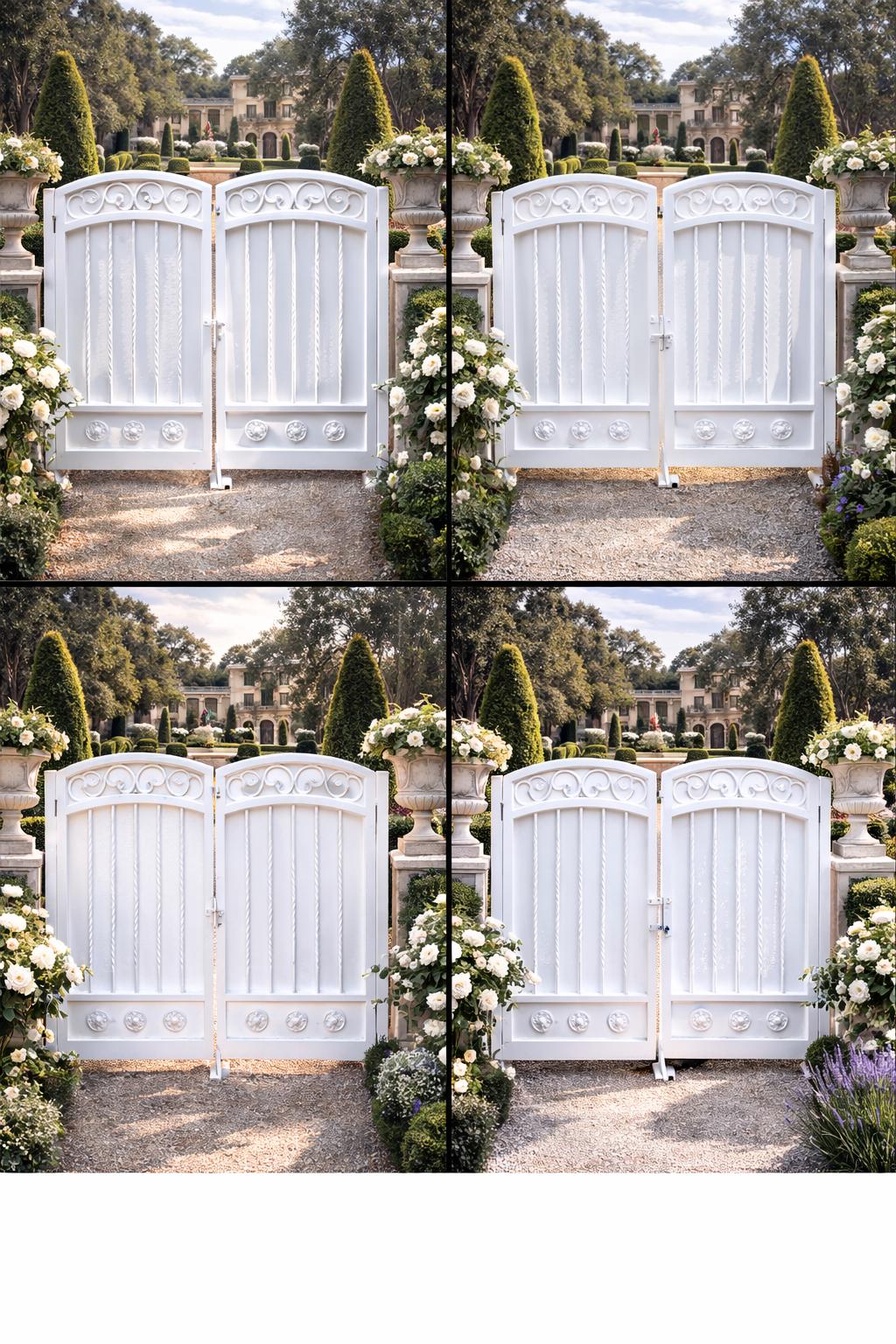 Valcera Estate Scroll Double Driveway Gate - Arched Steel Garden Entrance, Custom Powder Coat by the steel fabrication shop