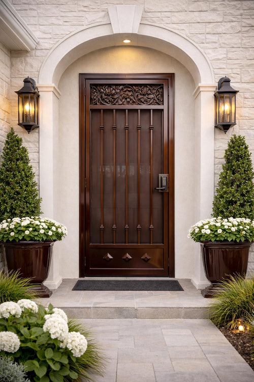 Verona Arch Single Iron Entry Door by the steel fabrication shop, product image 1