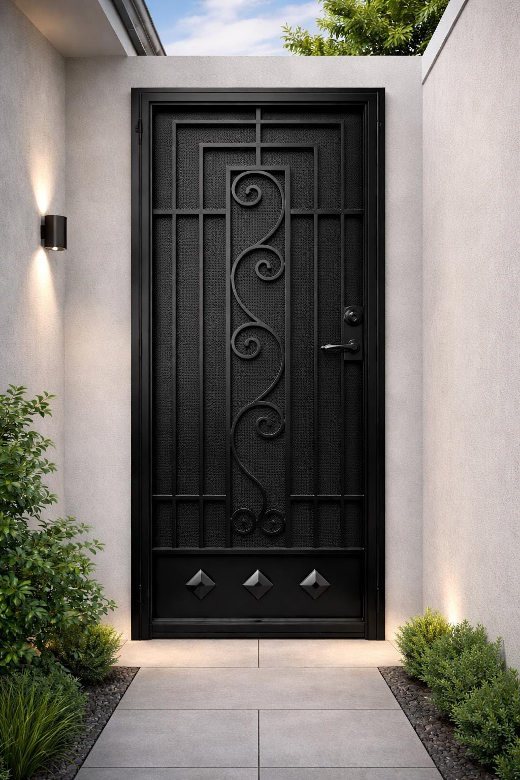 Solvanta Iron Entry Door – Scroll Security Front Door, Matte Black Finish by the steel fabrication shop, product image 1