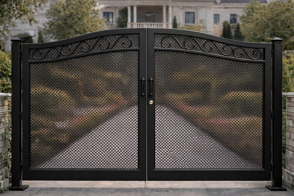 Siena Crest Arched Double Wrought Iron Driveway Gate by the steel fabrication shop, product image 5