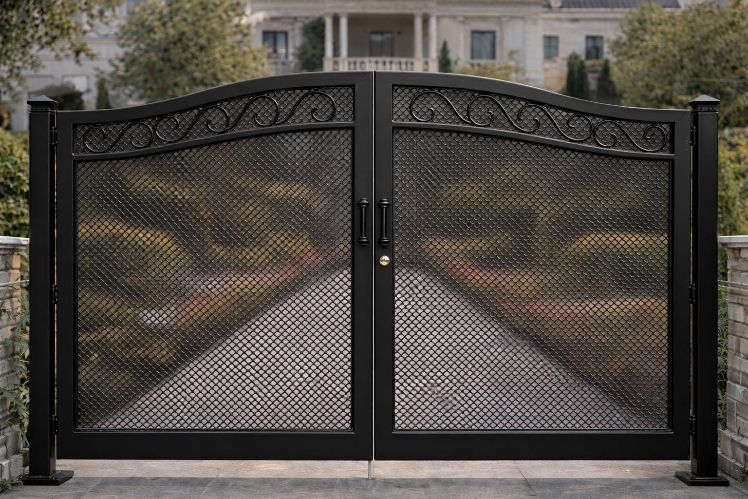 Siena Crest Arched Double Wrought Iron Driveway Gate by the steel fabrication shop, product image 5