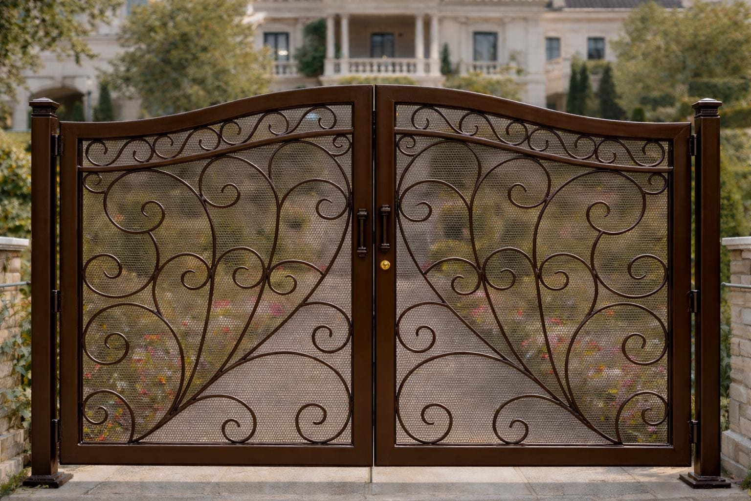Portofino Royale Arched Double Wrought Iron Driveway Gate by the steel fabrication shop, product image 1