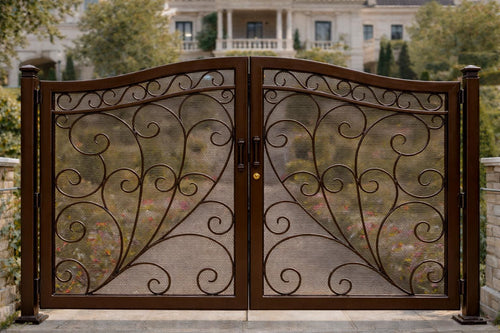 Portofino Royale Arched Double Wrought Iron Driveway Gate by the steel fabrication shop, product image 1