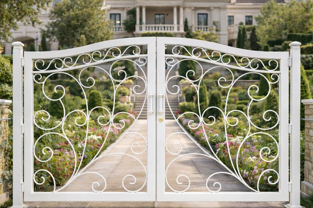 Monaco Vista Arched Double Wrought Iron Driveway Gate by the steel fabrication shop, product image 2