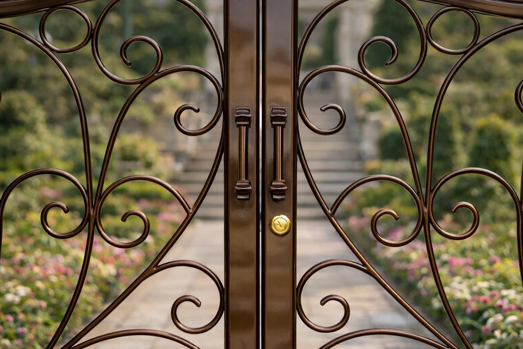 Monaco Vista Arched Double Wrought Iron Driveway Gate by the steel fabrication shop, product image 5