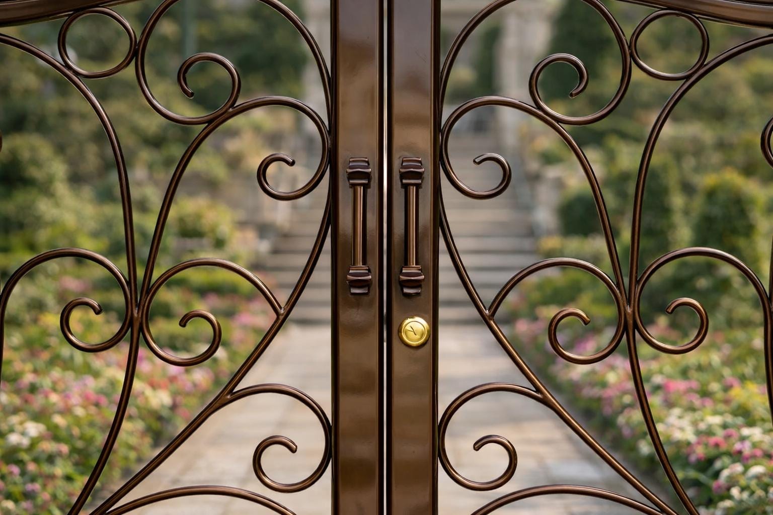 Monaco Vista Arched Double Wrought Iron Driveway Gate by the steel fabrication shop, product image 5