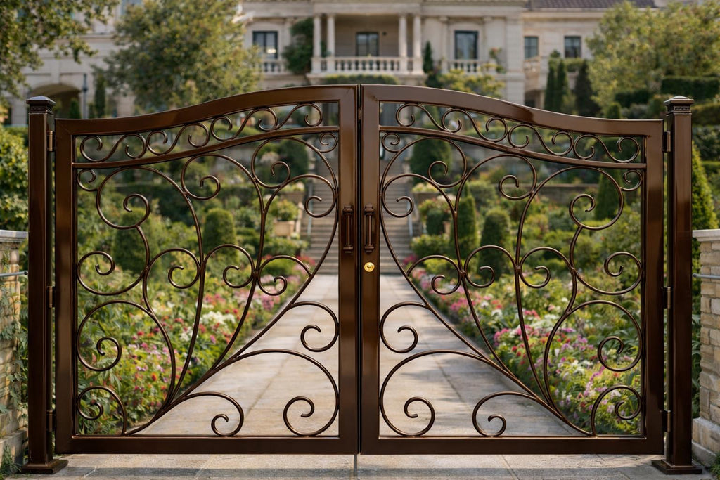 Monaco Vista Arched Double Wrought Iron Driveway Gate by the steel fabrication shop, product image 3
