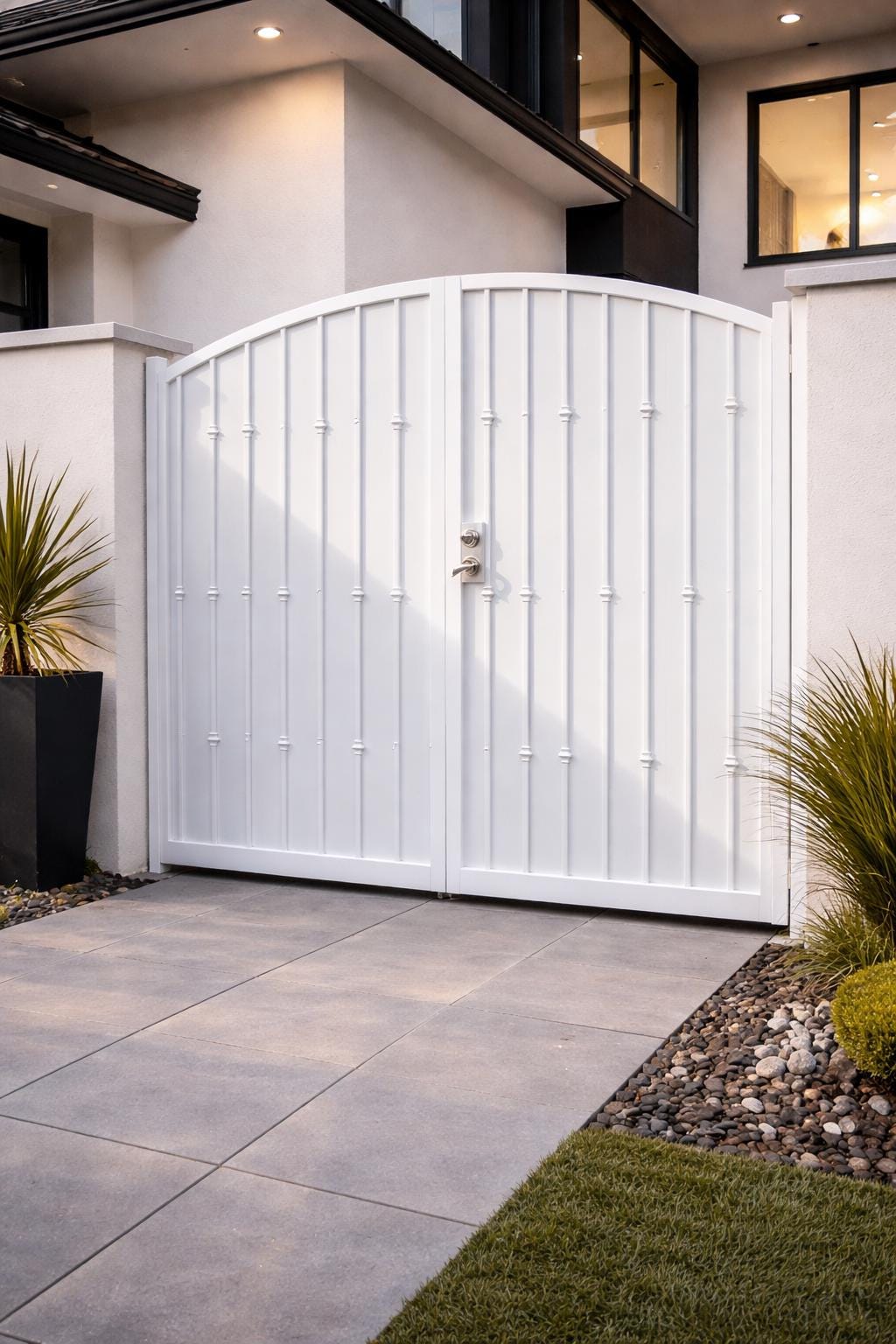 Vertiline Modern White Pedestrian Gate - Custom Residential Walkway Entry Door by the steel fabrication shop, product image 2