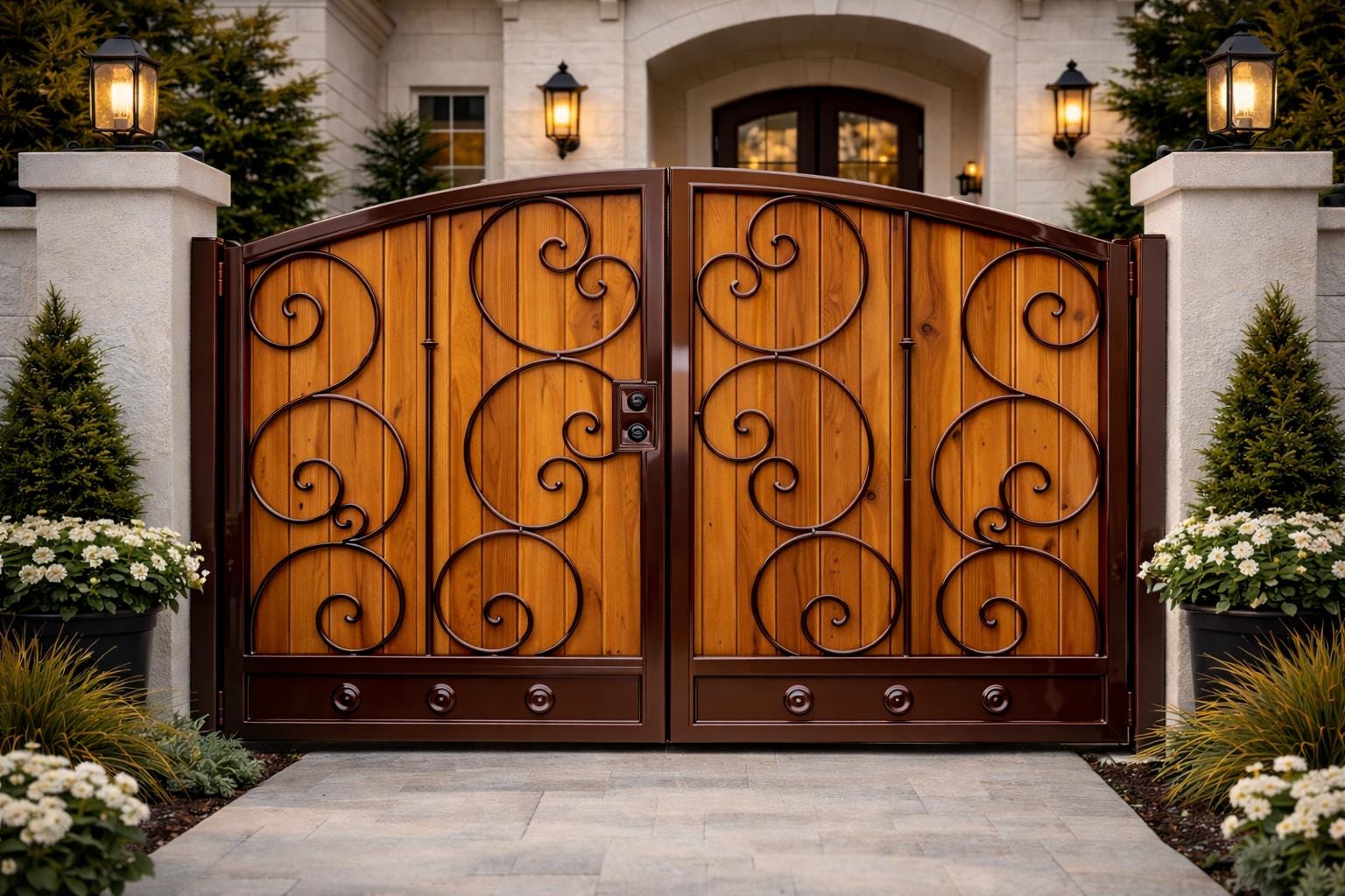 Raventa Wrought Iron and Wood Pedestrian Gate - Custom Steel Walkway Entry Door by the steel fabrication shop, product image