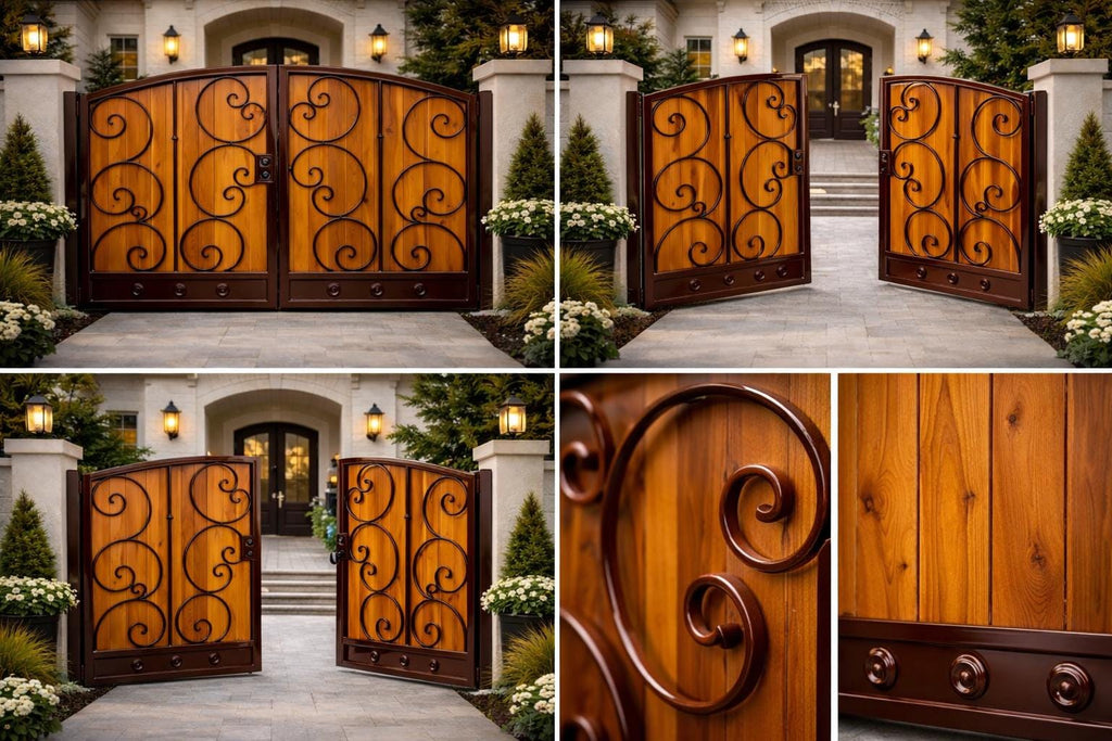 Raventa Wrought Iron and Wood Pedestrian Gate - Custom Steel Walkway Entry Door by the steel fabrication shop, product image