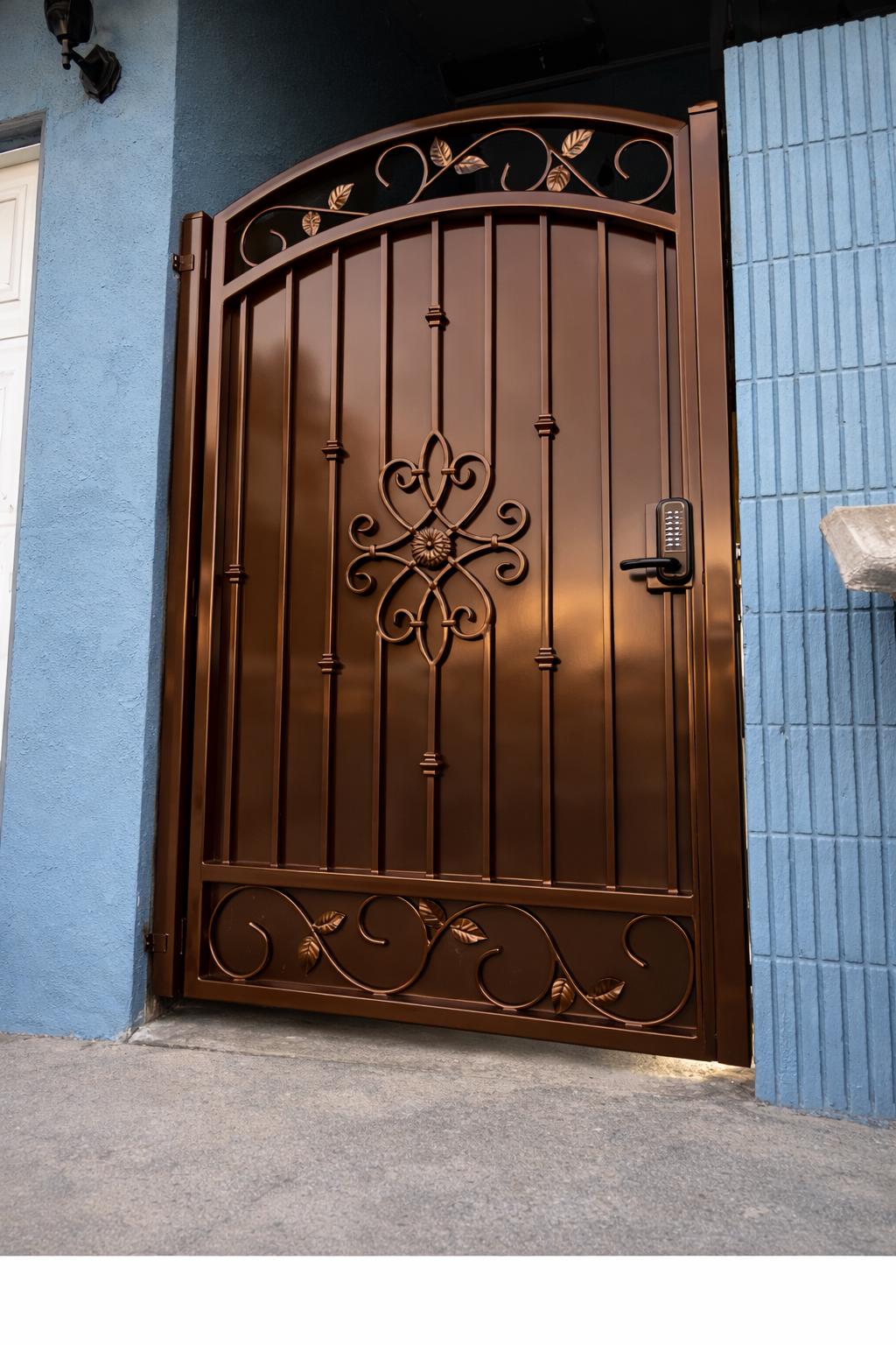 Norvanta Forge Arched Wrought Iron Entry Door - Decorative Scroll Security Gate, Matte Black by the steel fabrication shop