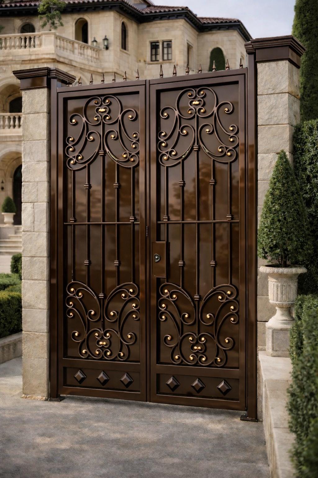 Firenze Scroll Double Wrought Iron Gate by the steel fabrication shop, product image 1