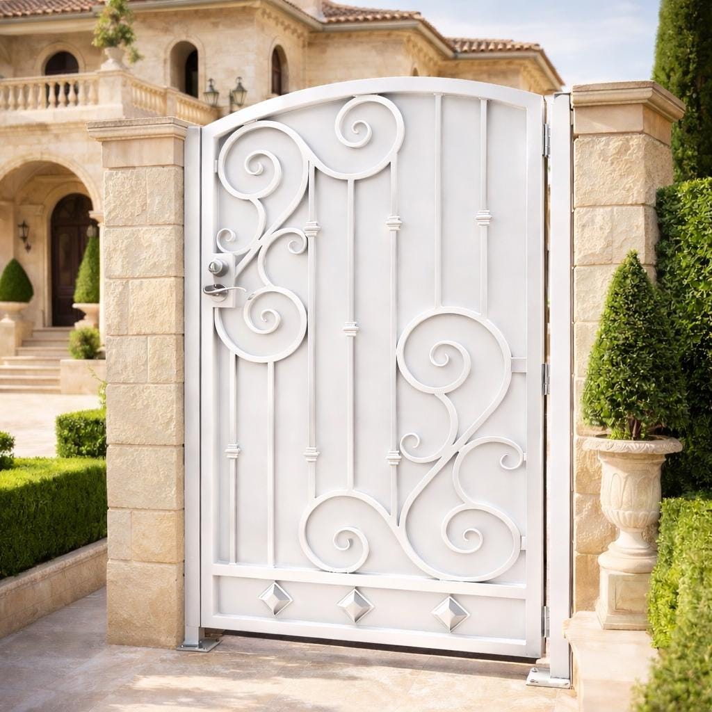 Verona Arched Scroll Wrought Iron Gate by the steel fabrication shop, product image 4