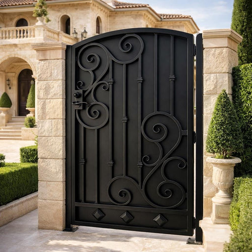 Verona Arched Scroll Wrought Iron Gate by the steel fabrication shop, product image 1