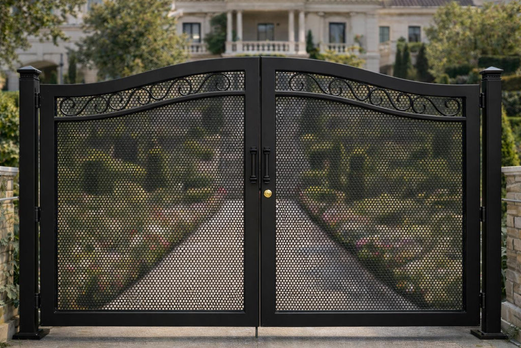 Siena Crest Arched Double Wrought Iron Driveway Gate by the steel fabrication shop, product image 4