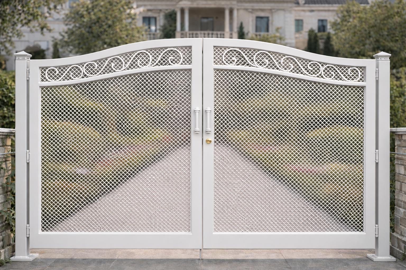 Siena Crest Arched Double Wrought Iron Driveway Gate by the steel fabrication shop, product image 3