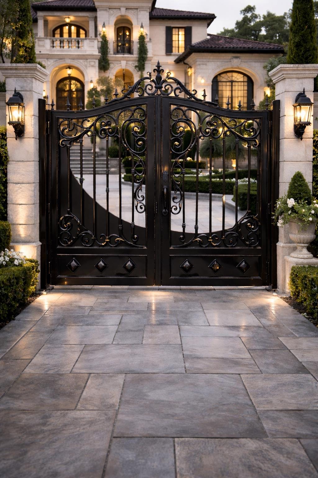Wrought Iron Driveway Gate – Arched Scroll Estate Entry, Matte Black Finish by the steel fabrication shop, product image 4